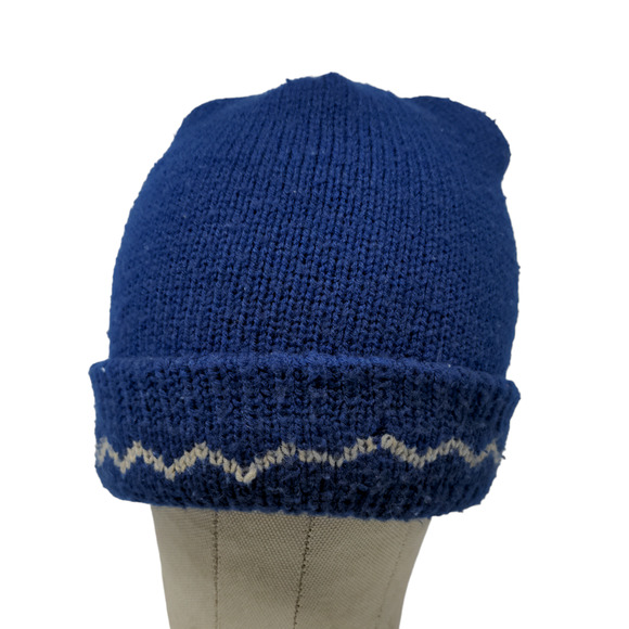 English Village Men's Knit Beanie Hat Cap Blue OSFA Stripe 100% Acrylic - Picture 1 of 10